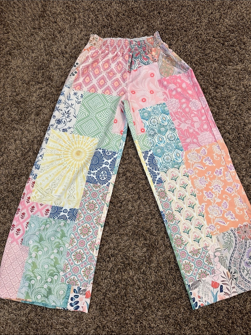 NWOT- Silky Patchwork Wide-Leg Pants